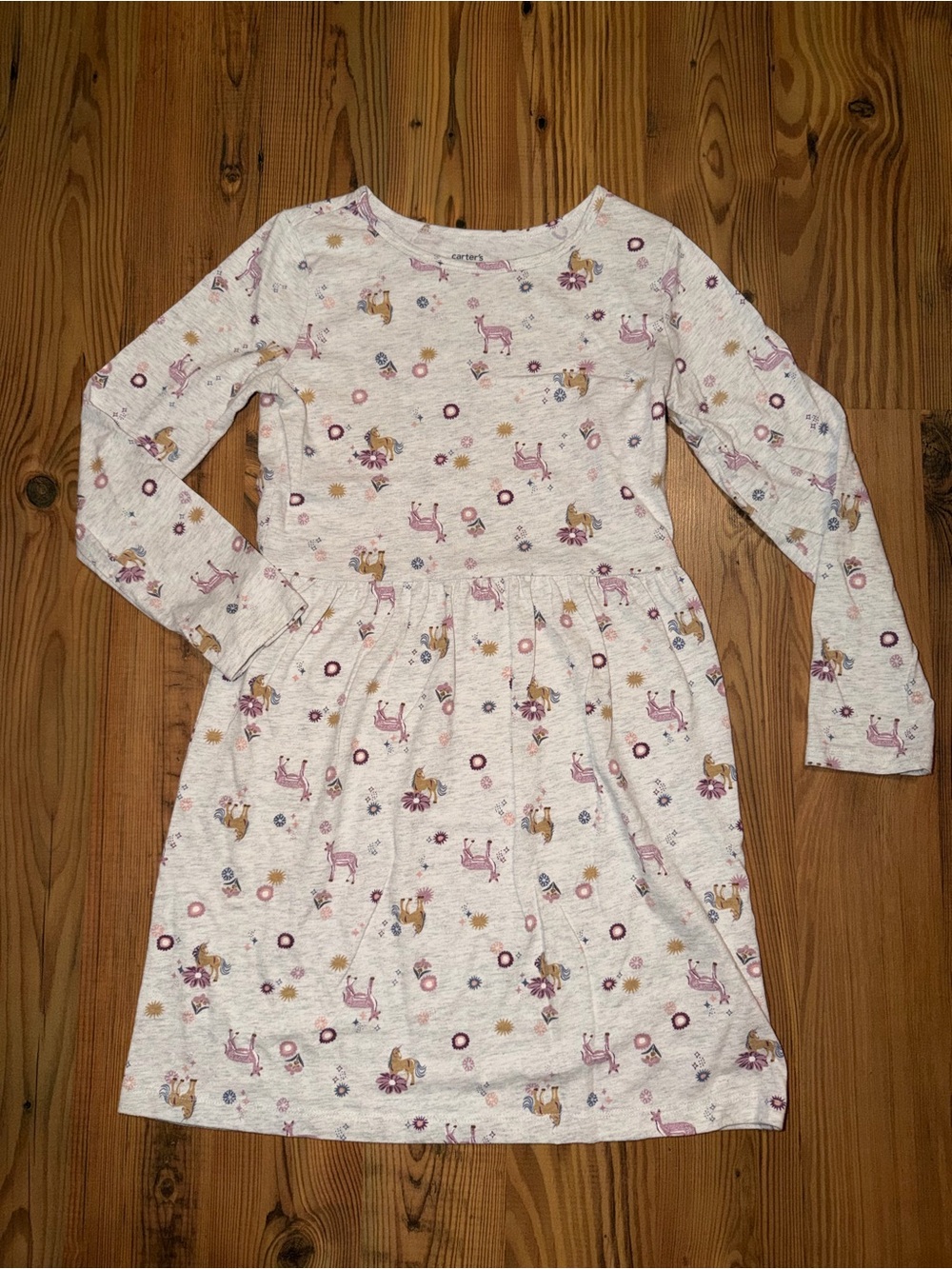Girls' Long Sleeve Floral & Animal Print Dress - Pink/Cream